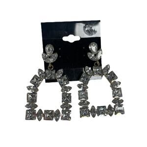 Plunder Post Back Crystal Rhinestone Earrings Set in Gold 2.5" Drop